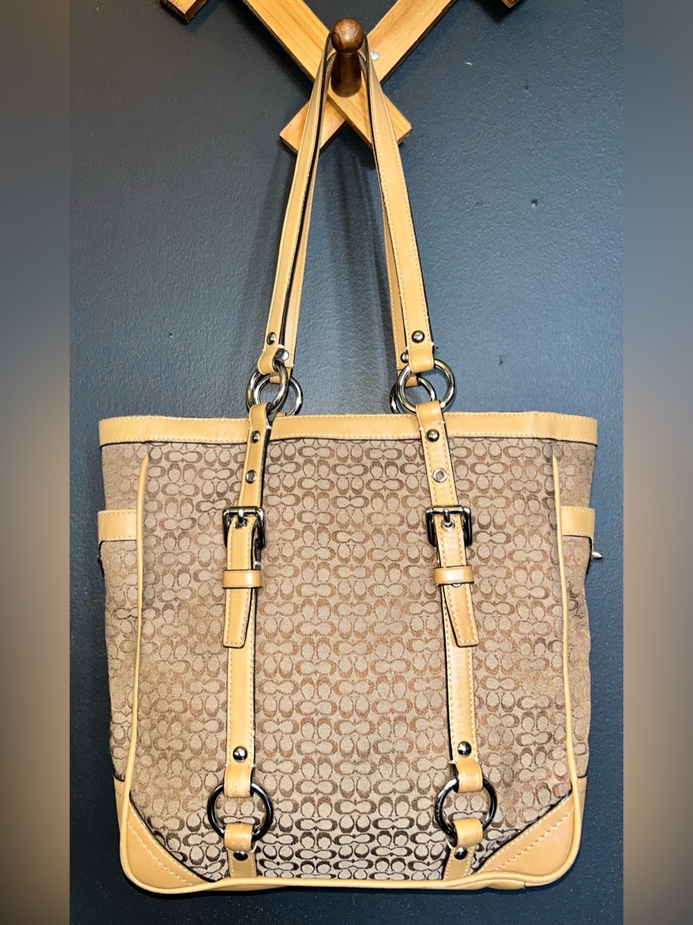 Coach Signature Jacquard Leather Gallery Shoulder Tote Bag Iconic Mini Kissing C - Picture 7 of 16